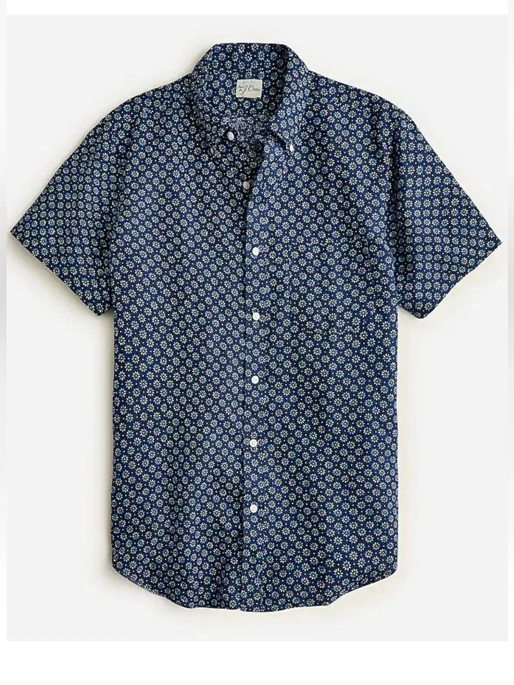 J. Crew Men's 100% Linen Button Down Shirt Blue Floral Slim Fit Size Large